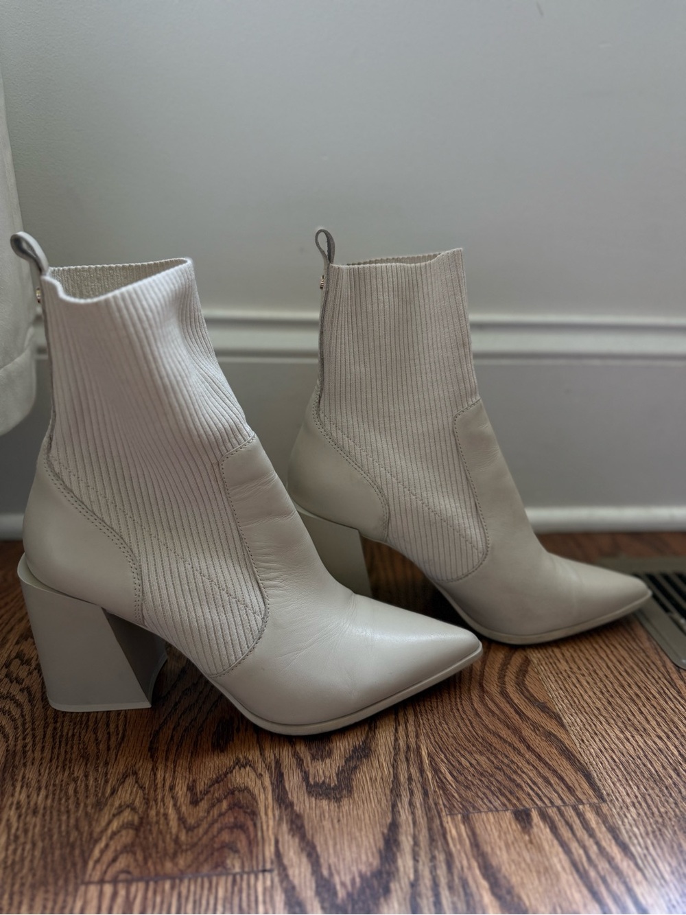 Aldo Cream Pointed Toe Block Heel Ankle Boots